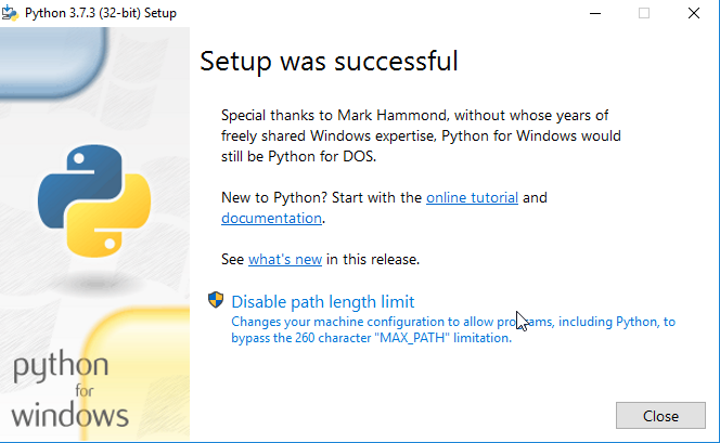 python install successful